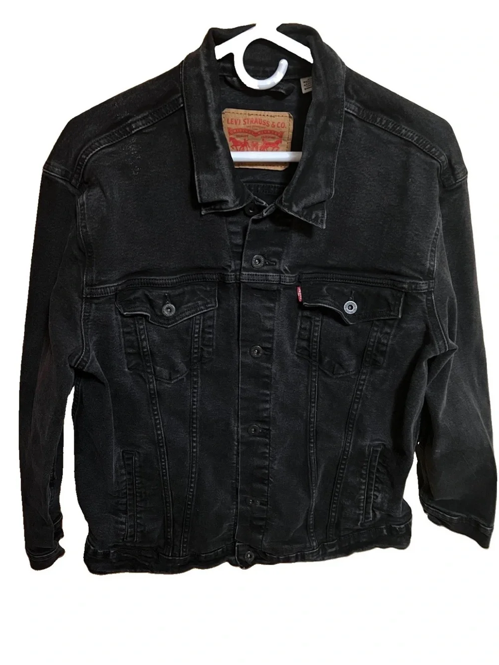 Levi’s 72334-0223 Black Denim Trucker Jacket Mens Size XL Distressed Type III